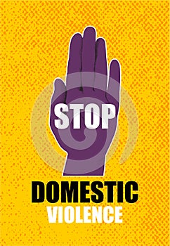 Domestic violence pop art banner on yellow background