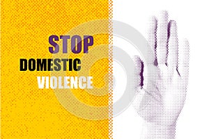Domestic violence pop art banner on yellow background