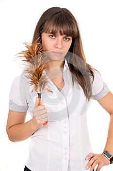 Domestic worker holding a broom