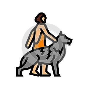 domestication animals human evolution color icon vector illustration