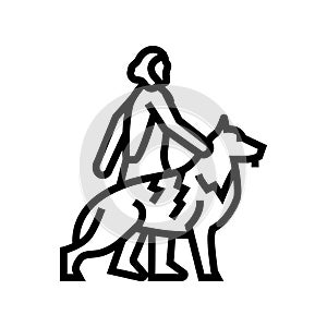 domestication animals human evolution line icon vector illustration