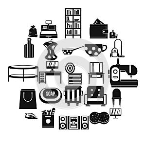 Domesticity icons set, simple style