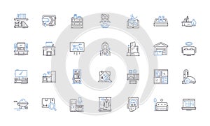 Domicile line icons collection. Home, Residence, Abode, Dwelling, House, Habitat, Lodging vector and linear illustration