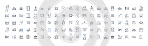 Domicile line icons collection. Home, Residence, Abode, House, Dwelling, Habitat, Address vector and linear illustration