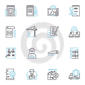 Domicile for sale linear icons set. Residence, Property, Homestead, House, Mansion, Estate, Villa line vector and