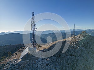 Dominance fire watchtower and signal emitters at mountain peak