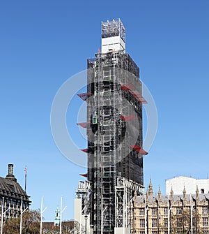 Dominant of London under construction. Tower, with probably the most famous clock, part of Palace of Westminster is in a long-term photo