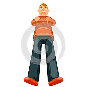 Dominant towering man soaring character flat design vector illustration