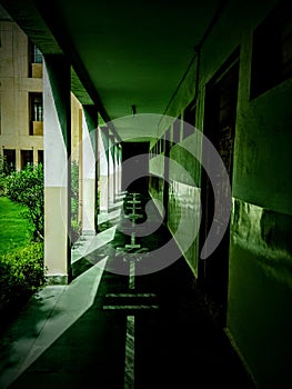 Dominating green reflection on wall