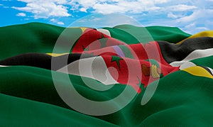 Dominica flag in the wind. Realistic and wavy fabric flag. 3D rendering