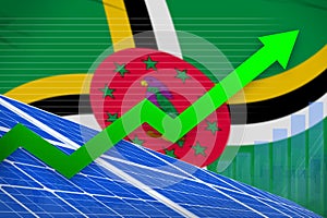 Dominica solar energy power rising chart, arrow up - alternative natural energy industrial illustration. 3D Illustration