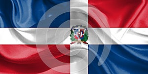 Dominican Flag. Flag Waving Republic Flags. 3D Realistic Background Illustration in Silk Fabric Texture
