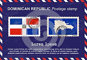 Dominican postage stamp, postage stamp, vintage stamp, air mail envelope.