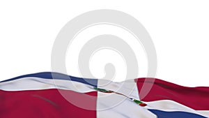 Dominican Republic fabric flag waving on the wind loop. Dominican Republic embroidery stiched cloth banner swaying on the breeze.