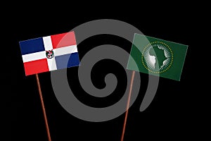 Dominican Republic flag with African Union flag isolated on black