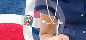 Dominican Republic flag female doctor with stethoscope