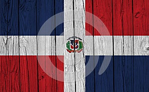 Dominican Republic Flag Over Wood Planks