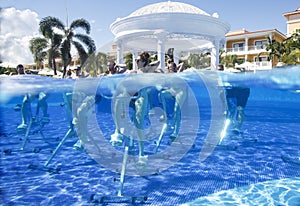 Dominican Republic, Hotel Grand Bahia Principe Aquamarine, 12.07.2018, aqua aerobics on bikes