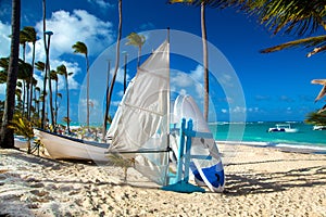 Dominican Republic, Punta cana, Saona Island - Mano Juan Beach. Fishermen`s village photo