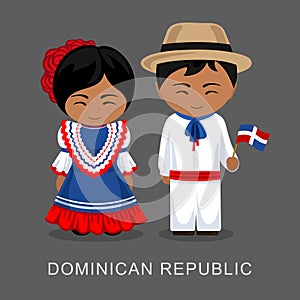 Dominicans in national dress with a flag.