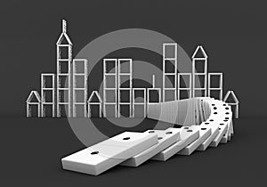 Domino Effect Crisis Concept 3D Render