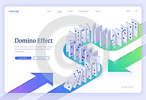 Domino effect isometric landing, business concept
