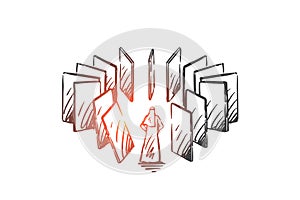 Domino effect, karma concept sketch. Hand drawn isolated vector