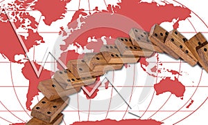 Domino effect risk panic around the world concept background