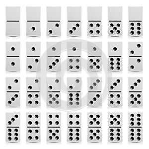 Domino Set Vector Realistic Illustration. White Color. Full Classic Game Dominoes On White. Modern Collection