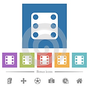 Domino six flat white icons in square backgrounds