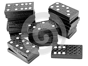 Domino stacks, black wooden tiles