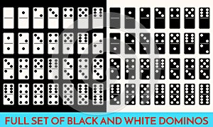 Domino White and black Color Set . Full Classic Game Dominoes bones Isolated On White. Modern Collection Illustration