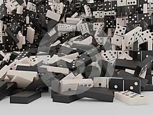 Dominoes tiles laying flat in black and white. 3D Render