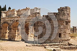 The Domitian Gate at the ancient ruins of Hierapolis, next to Pamukkale, Denizli, Turkey