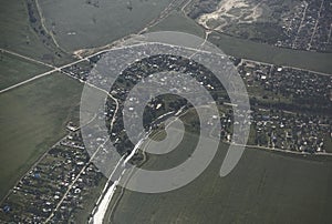 Domodedovo airport. View of the surrounding villages of the air