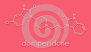 Domperidone nausea and vomiting suppressing drug molecule. Also used to promote lactation. Skeletal formula.