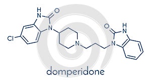 Domperidone nausea and vomiting suppressing drug molecule. Also used to promote lactation. Skeletal formula. photo
