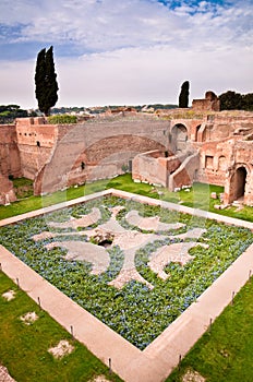 Domus Augustana gardens and ruins in palatine hill at Rome