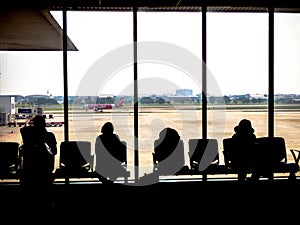 Don Muang Airport, Thailand - NOV 22, 2018: Airport terminal , Silhouettes of business people traveling on airport; waiting at the