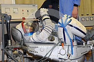 Don Pettit During Space Suit Leak Check in Baikonur