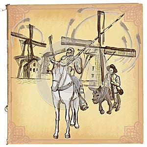 Don Quijote (Quixote) - An hand drawn vector sketch, freehand photo