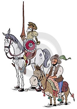 Don Quixote and Sancho Panza on White