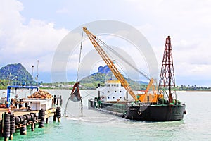 Sea-sand Dredging Ship At Don Sak Sakon Port, Surat Thani, Thailand