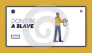 Don`t be slave landing page template with african american man in handcuffs