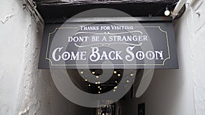 Don`t be a stranger sign outside the Old Star Inn Pub in York, England