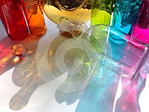 Don't cry over split wine, Reflections colored bottles on to a clear glass bottle. RAINBOW PRIDE