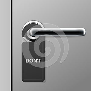 Don`t disturb sign - hotel door hanger on doorknob - door handle in motel