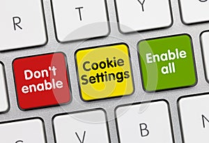 Don`t enable - Cookie Settings - Enable all - Inscription on multicolor Keyboard Key