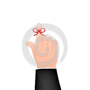 Don t Forget reminder. Rope bow on finger pointing. Vector stock illustration.