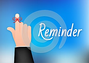 Don t Forget reminder. Rope bow on finger pointing. Vector stock illustration.